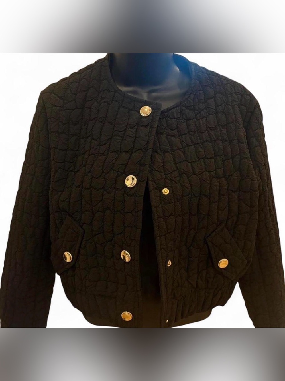 Zara Black Quilted Snap-Front Bomber Jacket